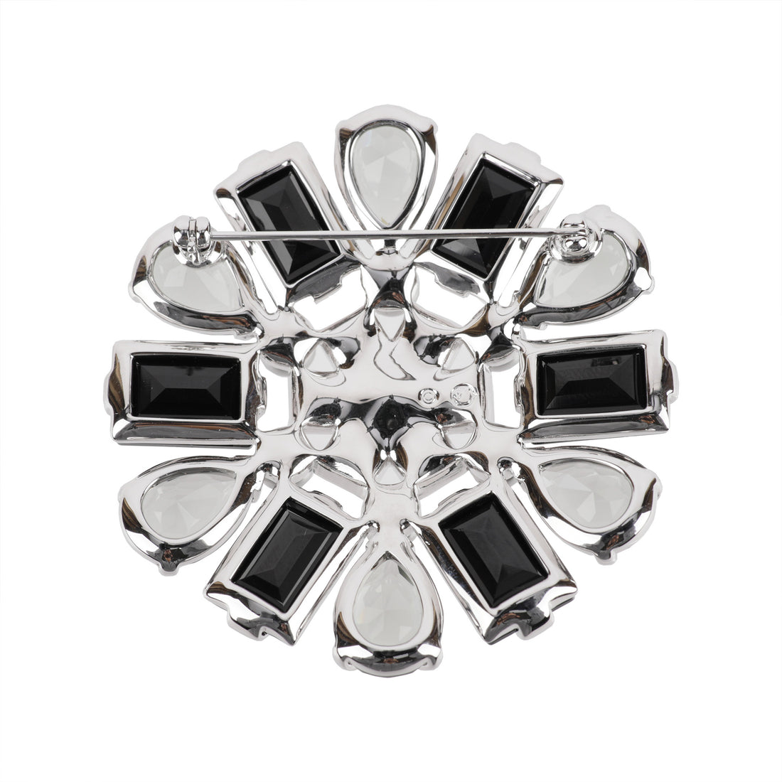 SWAROVSKI Silver Tone Black Grey Crystal Pearl Brooch