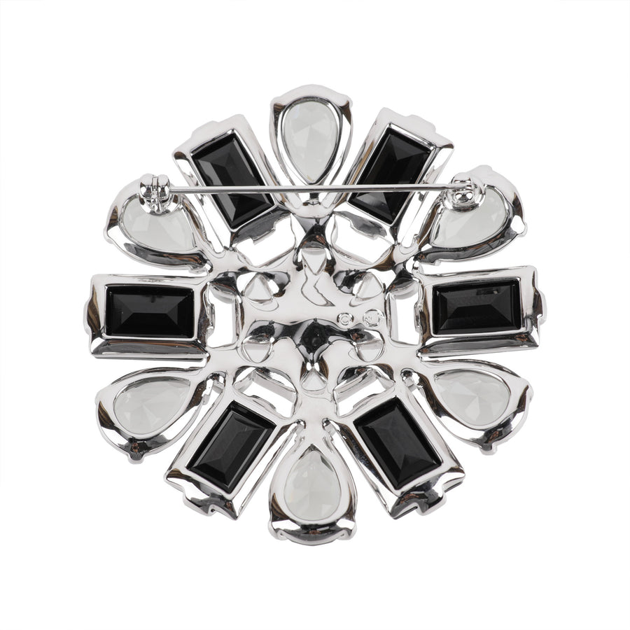 SWAROVSKI Silver Tone Black Grey Crystal Pearl Brooch