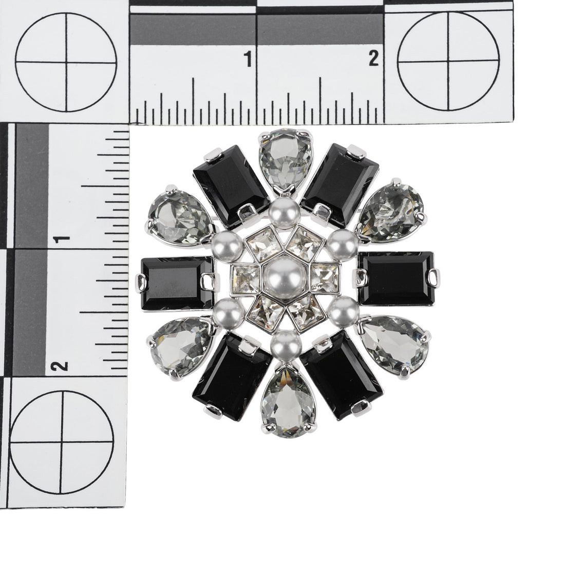 SWAROVSKI Silver Tone Black Grey Crystal Pearl Brooch