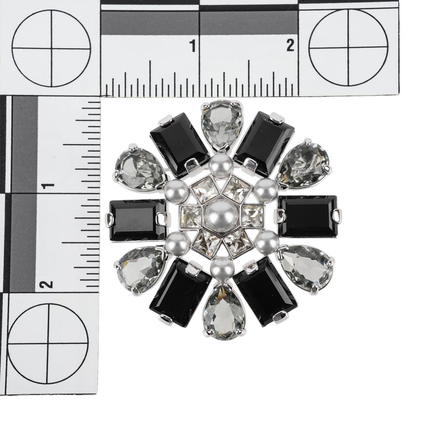 SWAROVSKI Silver Tone Black Grey Crystal Pearl Brooch