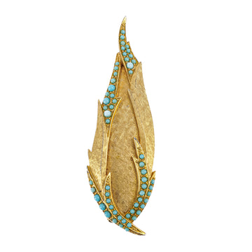BOUCHER Gold Tone Turquoise Leaf Brooch