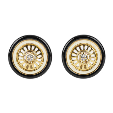 CHRISTIAN DIOR Gold Tone Black & Ivory Enamel Wheel Studs