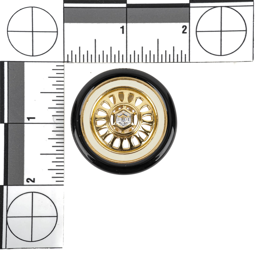 CHRISTIAN DIOR Gold Tone Black & Ivory Enamel Wheel Studs