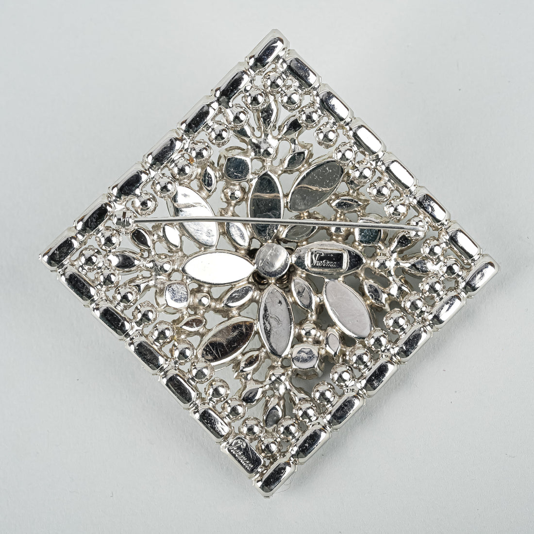 SHERMAN Silver-Tone Clear Rhinestone Geometric Flower Set