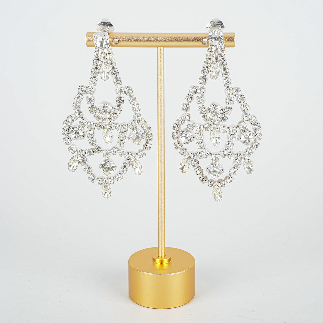 SHERMAN Silver-Tone Clear Rhinestone Chandelier Clip-on Earrings