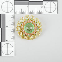Vintage Gold Tone Yellow Pink Rhinestone Uranium Green Brooch