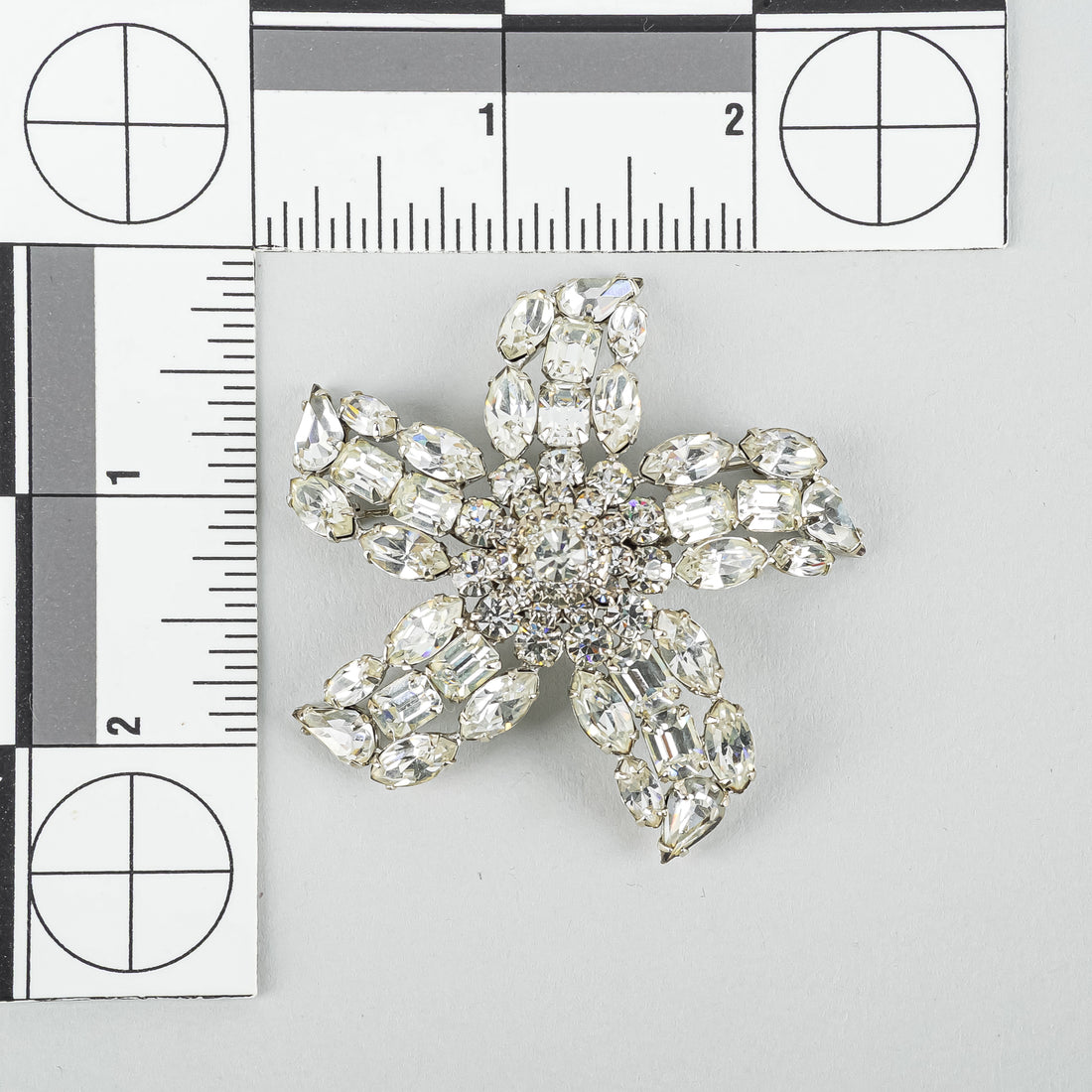 SHERMAN Silver Tone Clear Rhinestones Starfish Brooch