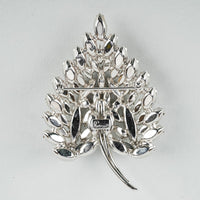SHERMAN Silver Tone Clear Rhinestone Leaf Brooch