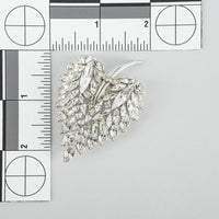SHERMAN Silver Tone Clear Rhinestone Leaf Brooch
