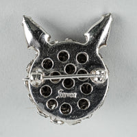 SHERMAN Silver Tone Clear Blue Rhinestone Cat Face Brooch