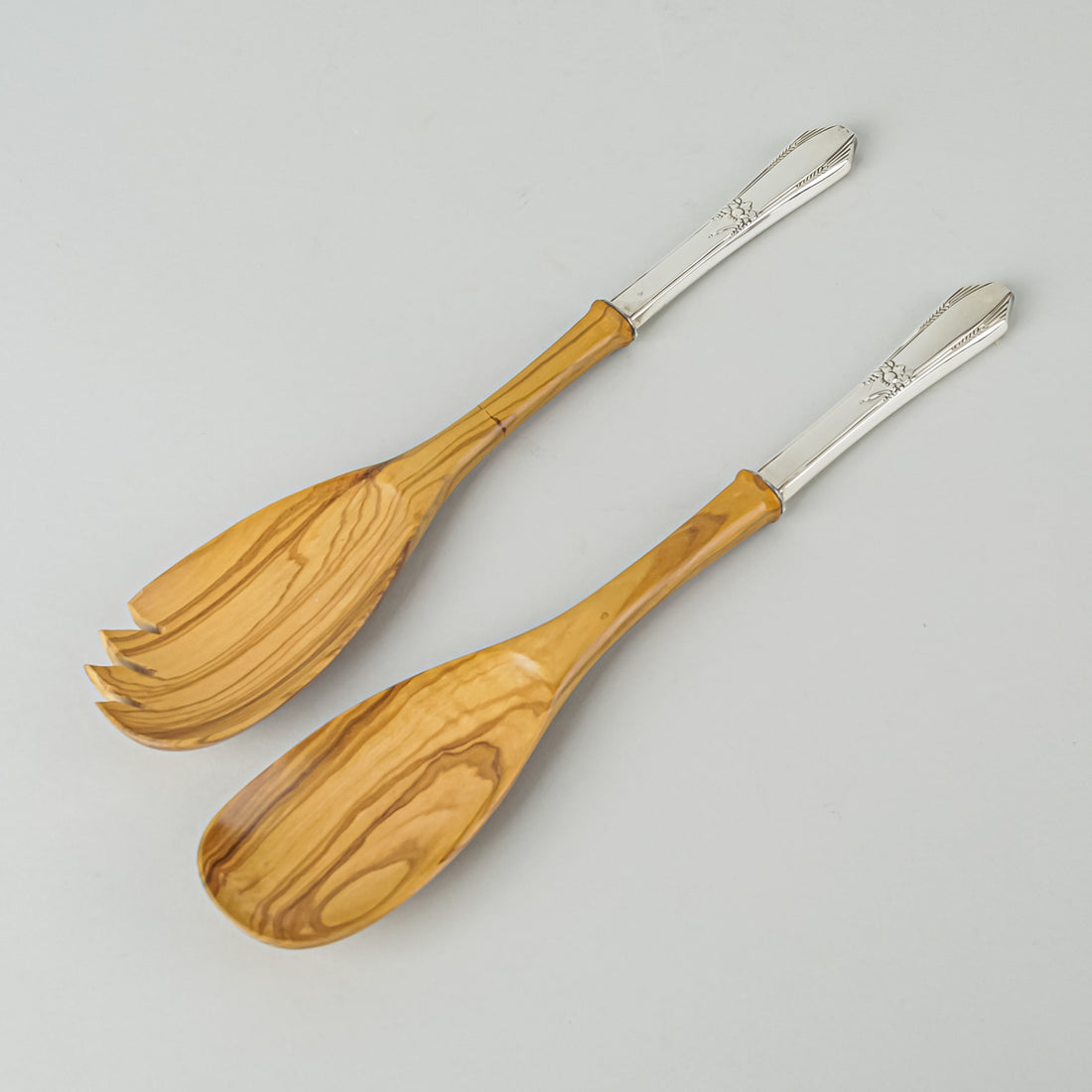 NORTHUMBIA Laurier Sterling Silver Handle And Wooden Salad Servers - 2 Pieces