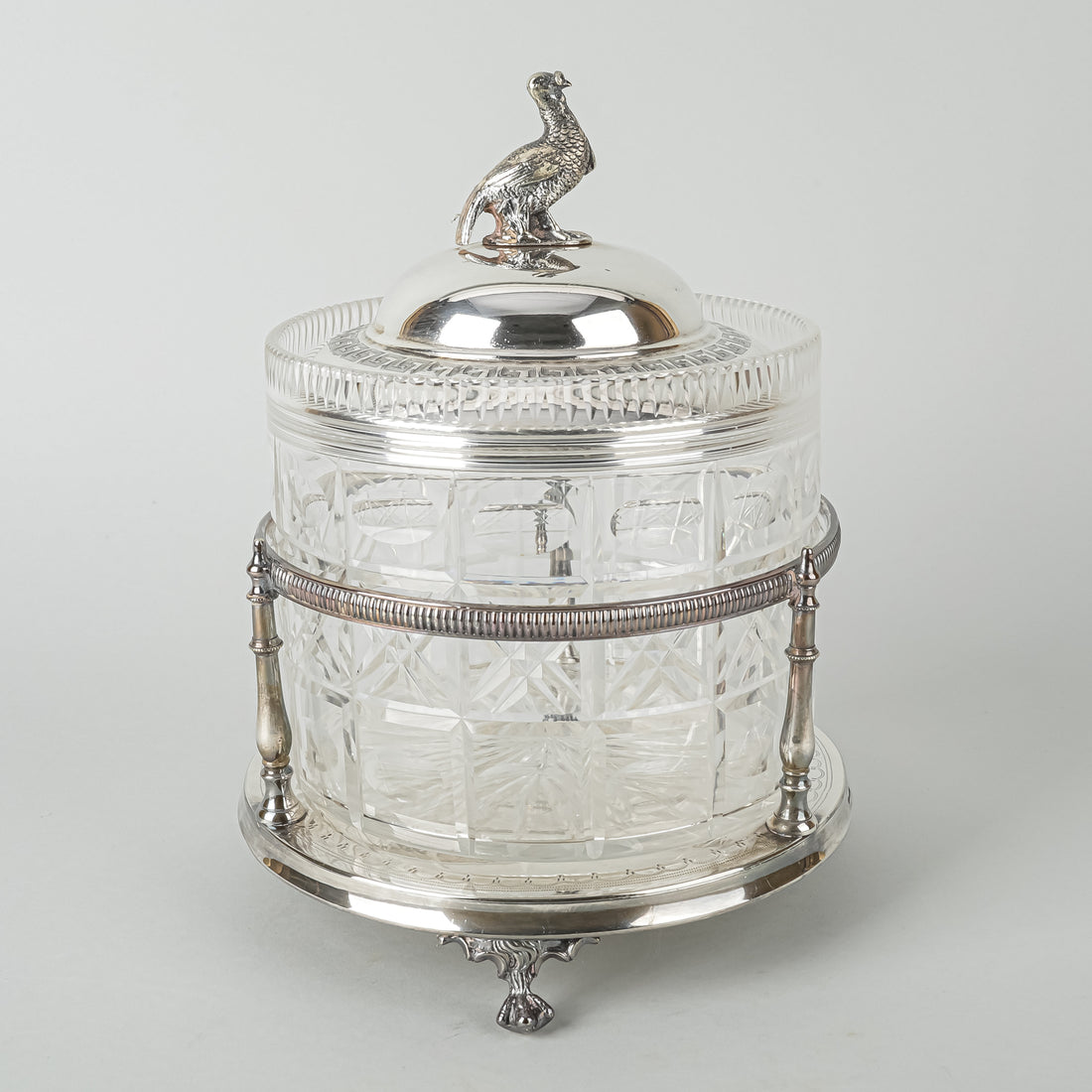 COOPER BROS Crystal With Silverplate Stand And Lid Biscuit Barrel