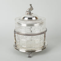 COOPER BROS Crystal With Silverplate Stand And Lid Biscuit Barrel