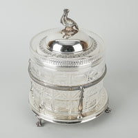 COOPER BROS Crystal With Silverplate Stand And Lid Biscuit Barrel