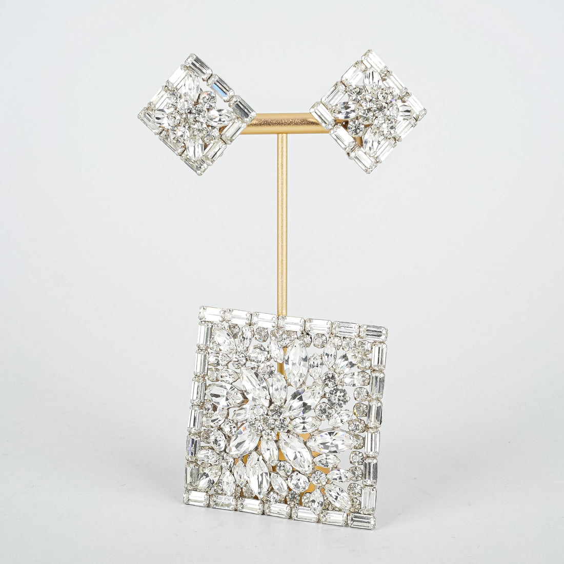 SHERMAN Silver-Tone Clear Rhinestone Geometric Flower Set