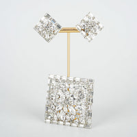 SHERMAN Silver-Tone Clear Rhinestone Geometric Flower Set