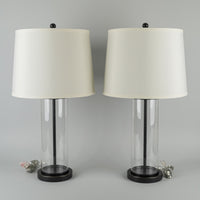 RALPH LAUREN Payton Rubbed Bronze Finish And Glass Lamps With Shades - Set Of 2
