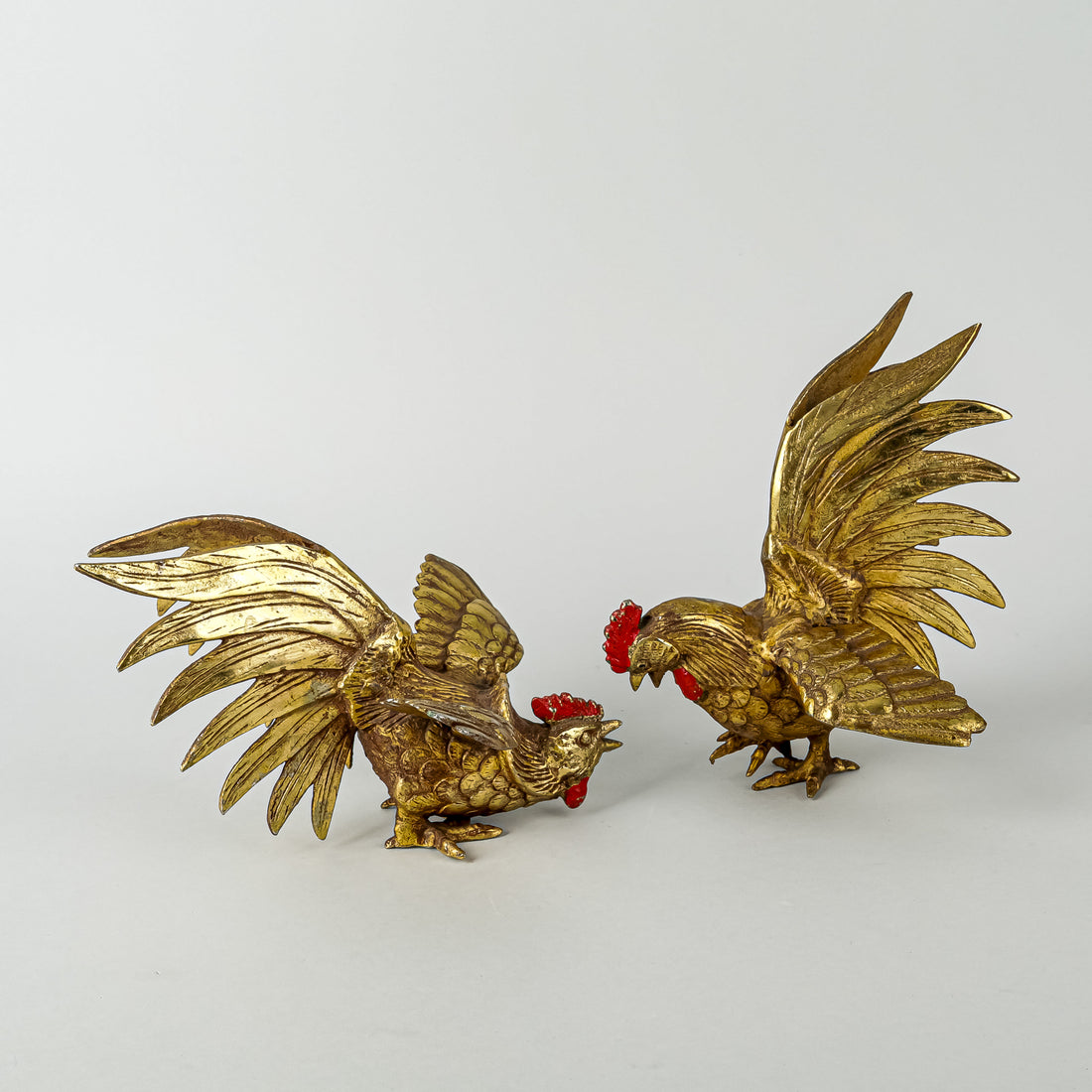 Fighting Roosters      Steel W/Brass Finish Set of 2