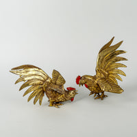 Fighting Roosters      Steel W/Brass Finish Set of 2