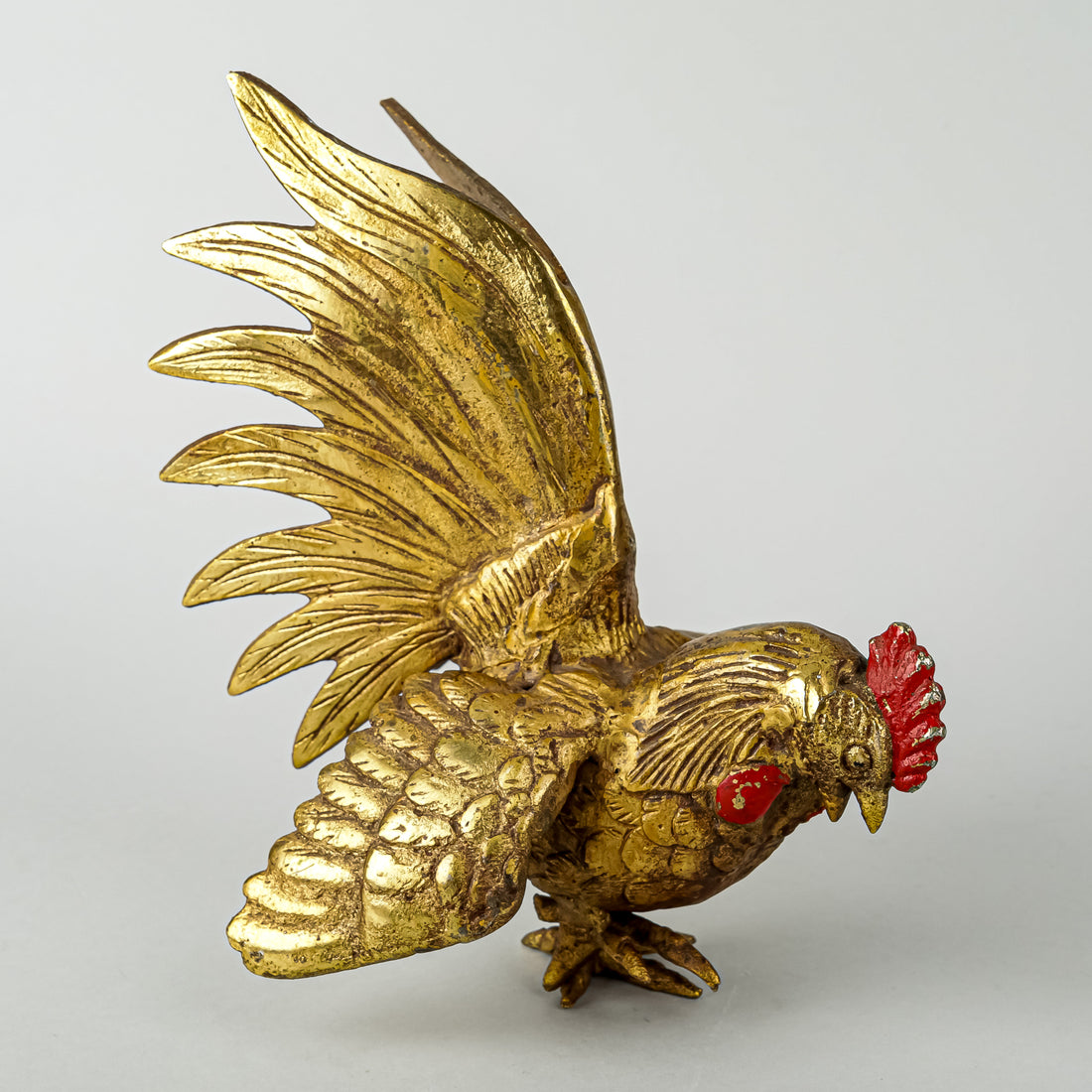 Fighting Roosters      Steel W/Brass Finish Set of 2