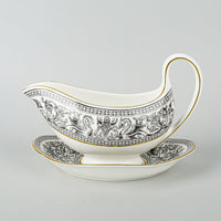WEDGWOOD Florentine Black W4312 Gravy Boat & Stand