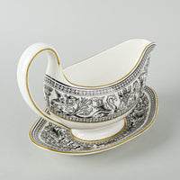 WEDGWOOD Florentine Black W4312 Gravy Boat & Stand
