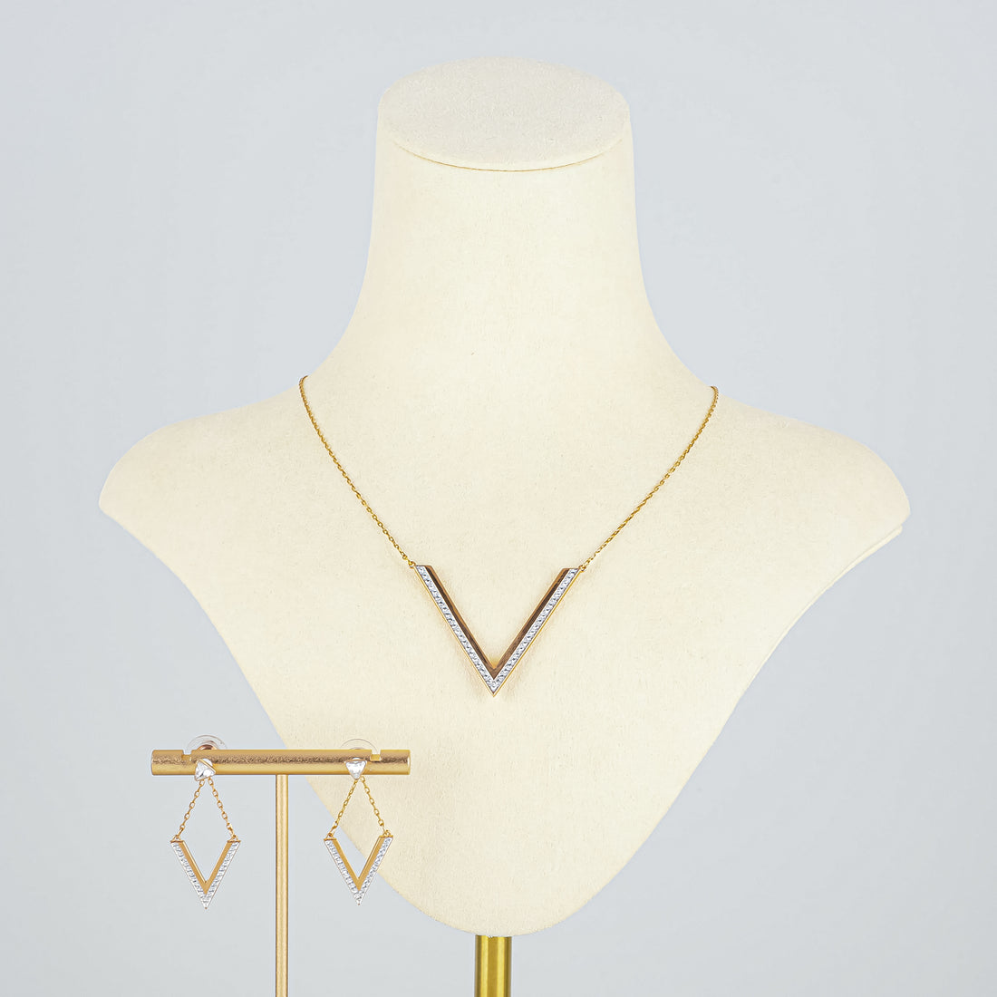 SWAROVSKI V-Shaped Earrings And Necklace Set - Rose-Tone With Clear Cubic Zirconia