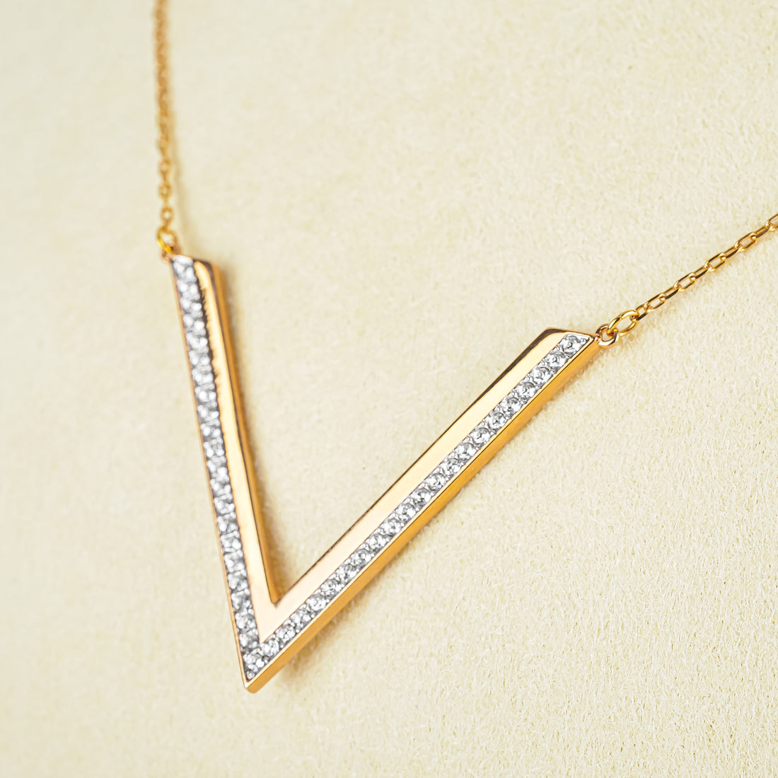 SWAROVSKI V-Shaped Earrings And Necklace Set - Rose-Tone With Clear Cubic Zirconia