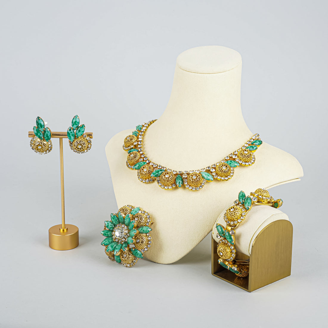 D & E Juliana Parure Set - Gold-Tone Faux Jade With Clear Cubic Zirconia