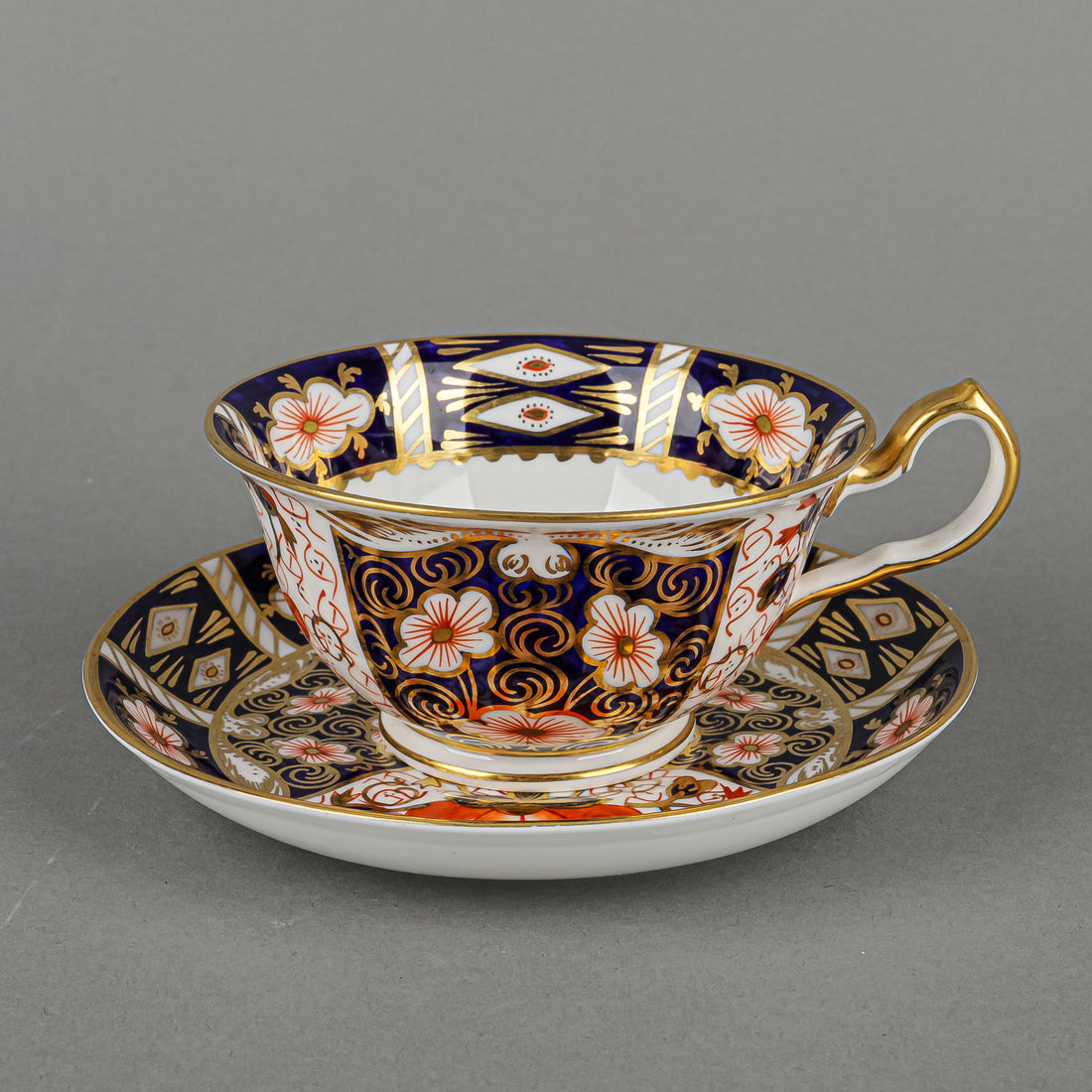 ROYAL CROWN DERBY Traditional Imari 2451 Footed Cup & Saucer
