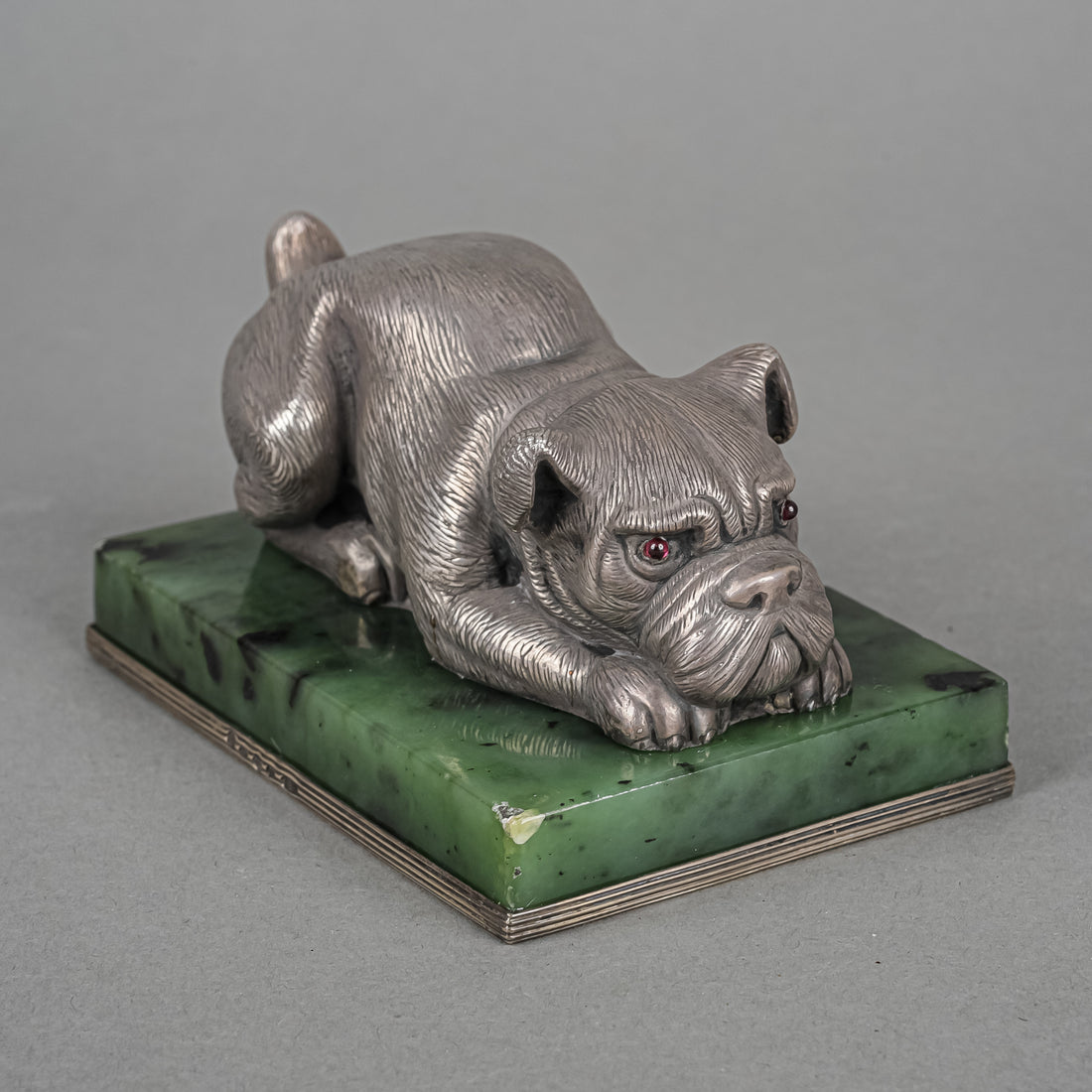 Russian 84 Silver After Faberge Dog With Garnet Eyes