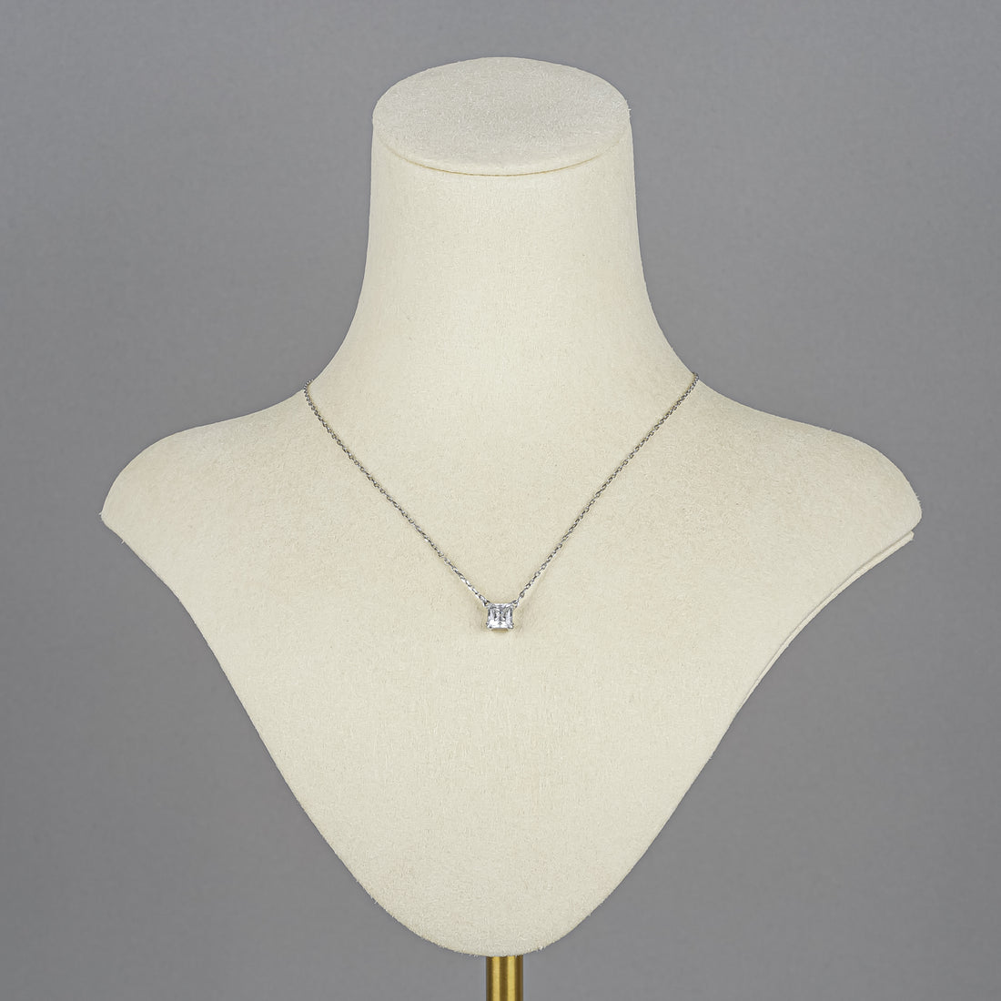 SWAROVSKI Silver Tone Square Crystal Solitaire Necklace