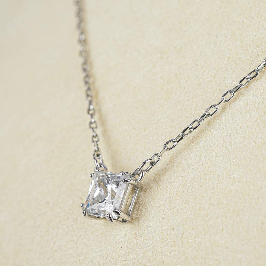 SWAROVSKI Silver Tone Square Crystal Solitaire Necklace