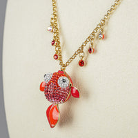 SWAROVSKI Gold Tone Articulating Enamel Fish Necklace