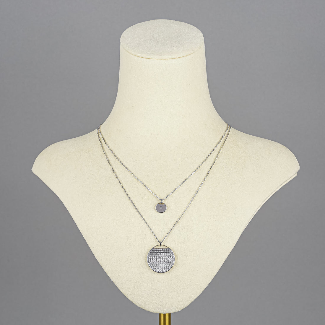 SWAROVSKI Silver Tone Round Pendant Layer Necklace