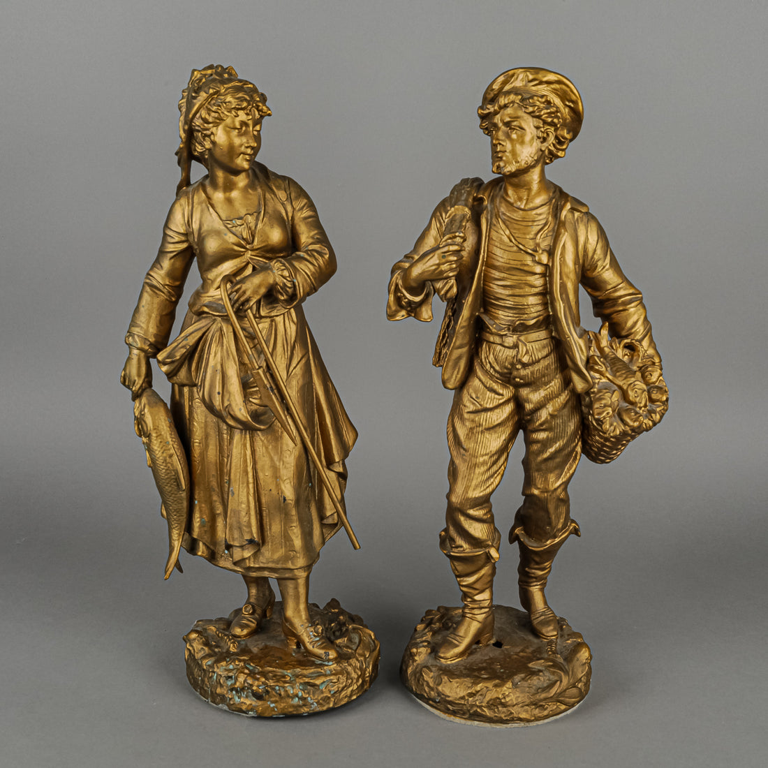 Painted Spelter Figures - The Fishing Couple