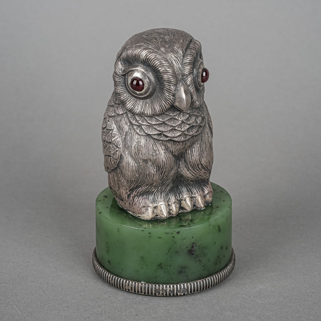 Russian 84 Silver After Faberge Owl With Garnet Eyes