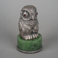 Russian 84 Silver After Faberge Owl With Garnet Eyes