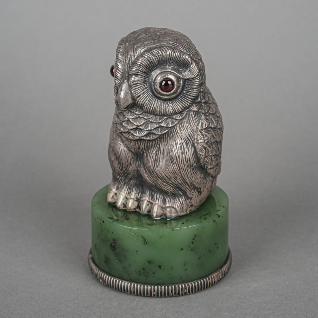 Russian 84 Silver After Faberge Owl With Garnet Eyes