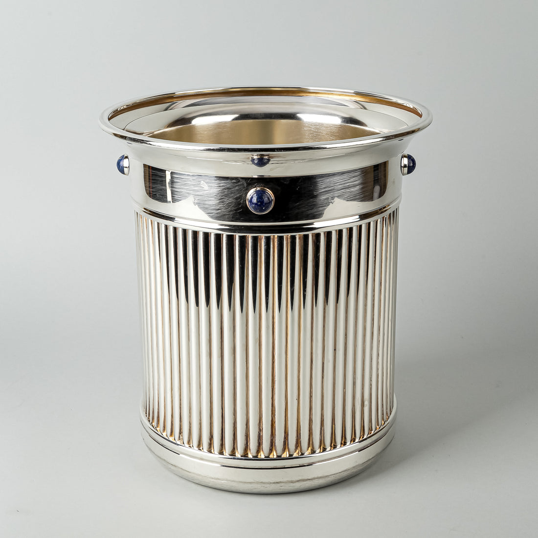 CARTIER Silverplate With Lapis Cabochons Champagne Bucket