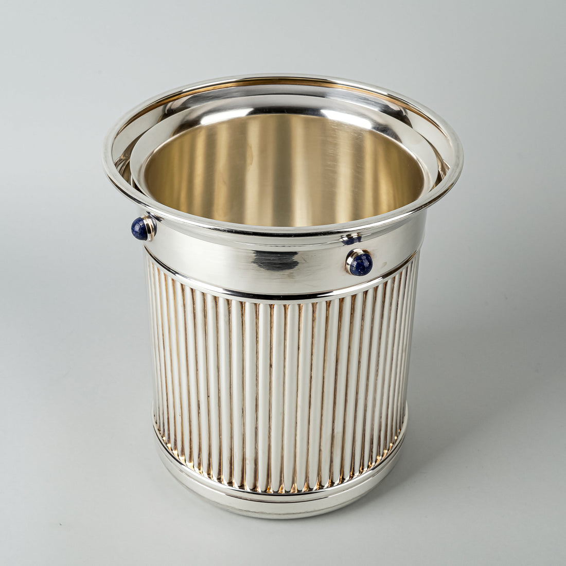 CARTIER Silverplate With Lapis Cabochons Champagne Bucket