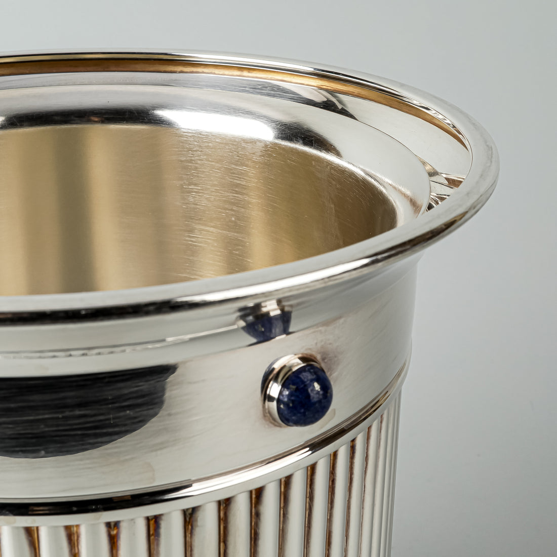 CARTIER Silverplate With Lapis Cabochons Champagne Bucket