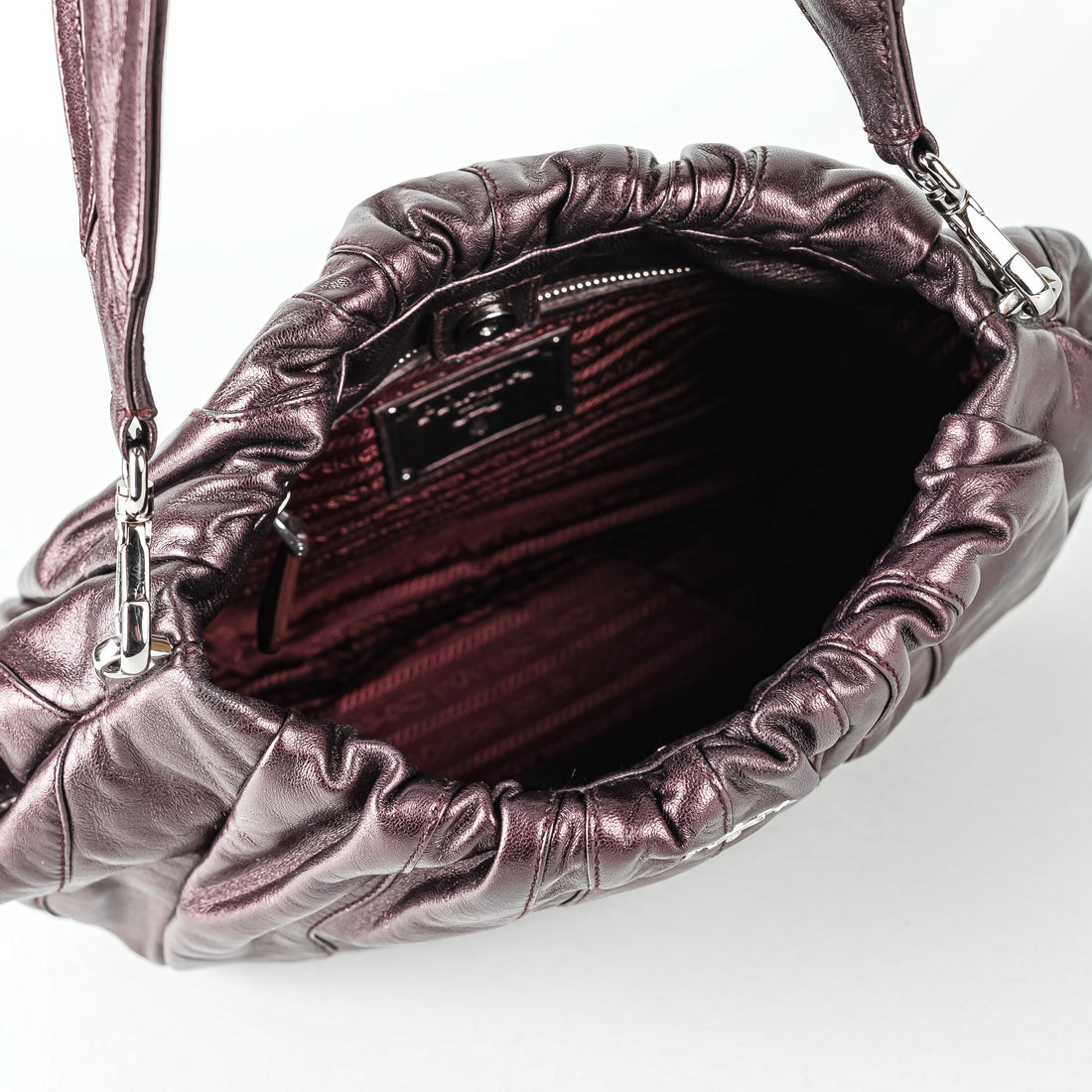 PRADA Metallic Wine Nappa Hobo Handbag