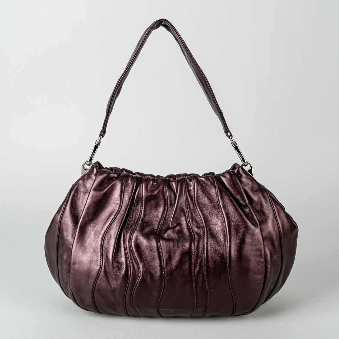 PRADA Metallic Wine Nappa Hobo Handbag
