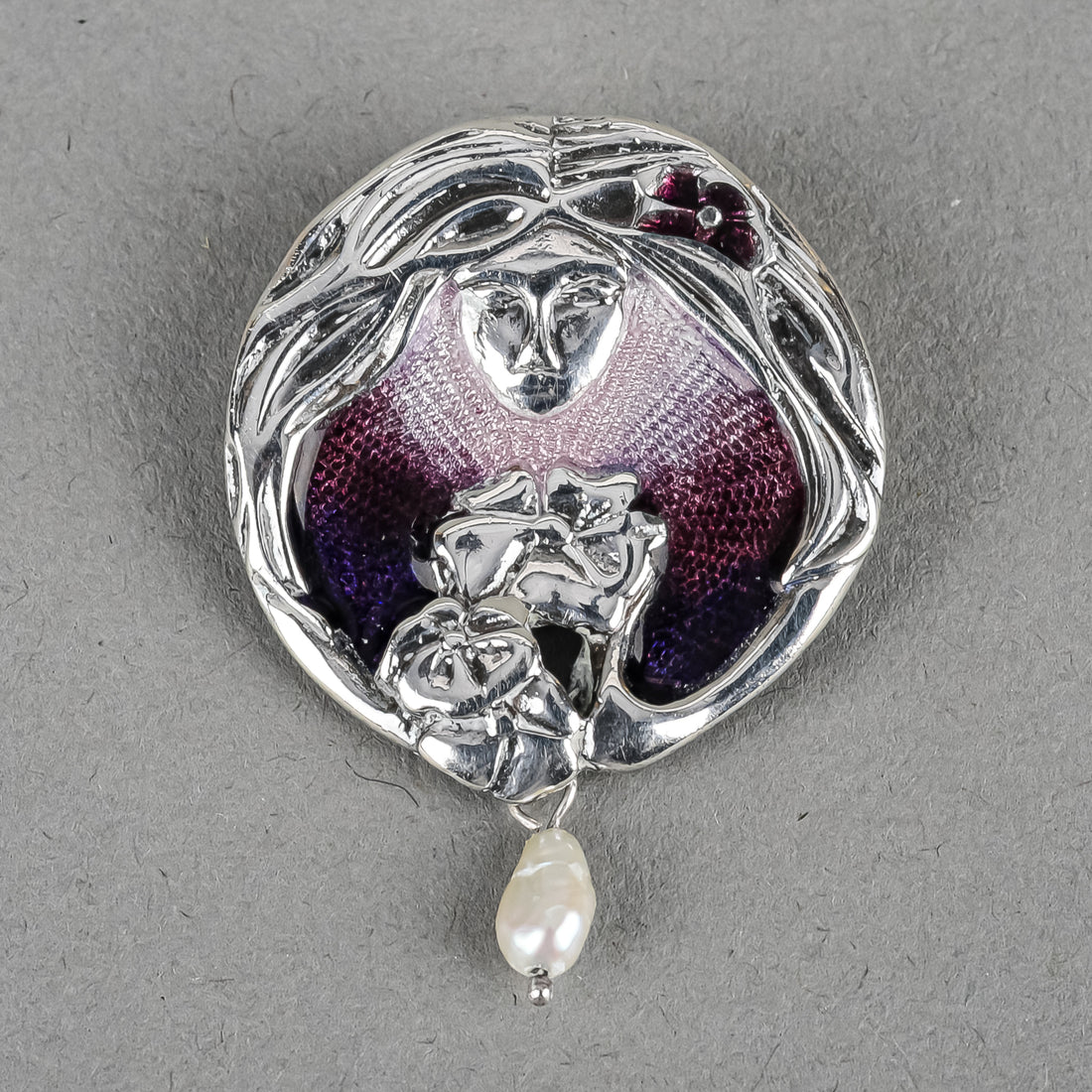 Sterling Enamel Art Nouveau Style Brooch