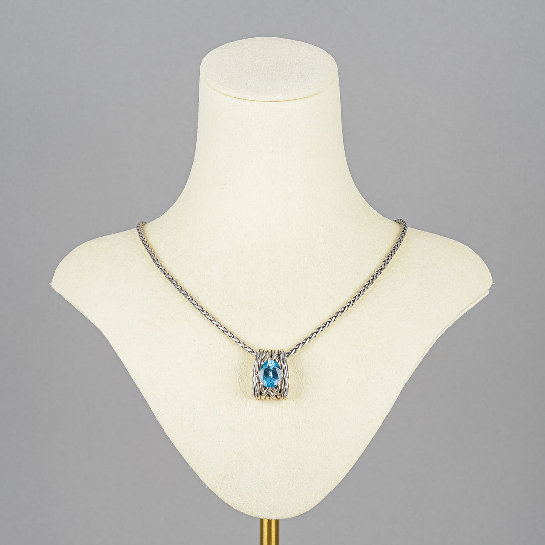EFFY Sterling Silver Foxtail Chain And Blue Topaz Pendant Necklace