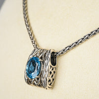 EFFY Sterling Silver Foxtail Chain And Blue Topaz Pendant Necklace