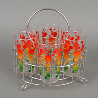 Retro Drinkware Polka Dot Tumblers And Carrier Set Of 6
