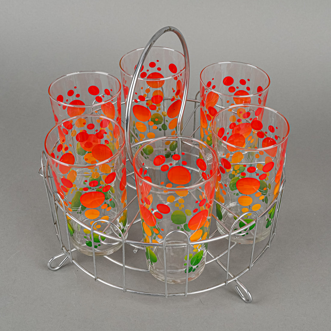 Retro Drinkware Polka Dot Tumblers And Carrier Set Of 6