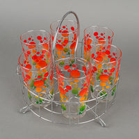 Retro Drinkware Polka Dot Tumblers And Carrier Set Of 6